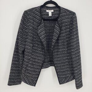 White House Black Market Tweed Open Front Blazer Jacket 12 Womens Black White